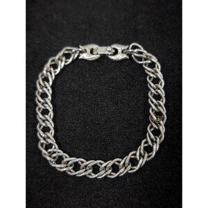 Vintage Monet Double Curb Chain Bracelet Textured Mid Century MCM Classic 7‎ in